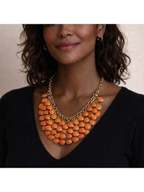 Bella del Mar Coral Faceted Stone Bib Necklace